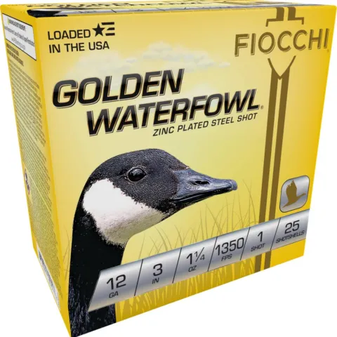 FIOCCHI 12 GA GOLDEN WATERFOWL STEEL #1 3″ 1 1/4 OZ 25RD
