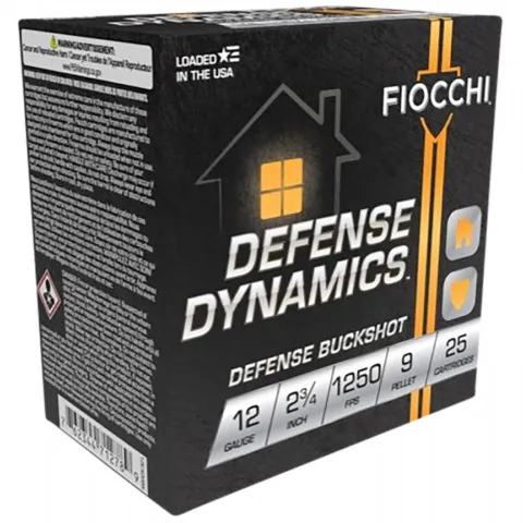 FIOCCHI DEFENSE DYNAMICS 12GA 00 BUCK 2.75″ 1250 FPS (1 BK 9 PELLET) 250 ROUND CASE.