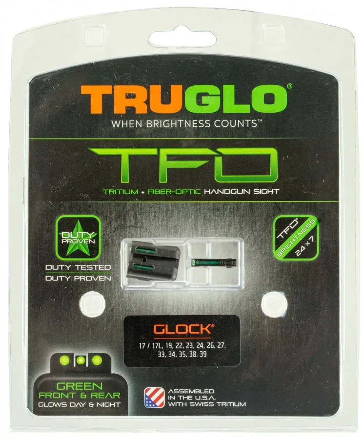 TRUGLO TFO BRITE SITE TRITIUM/FIBER OPTIC SIGHTS FOR GLOCK STANDARD FRAME PISTOLS 17 / 17L / 19 / 22 / 23